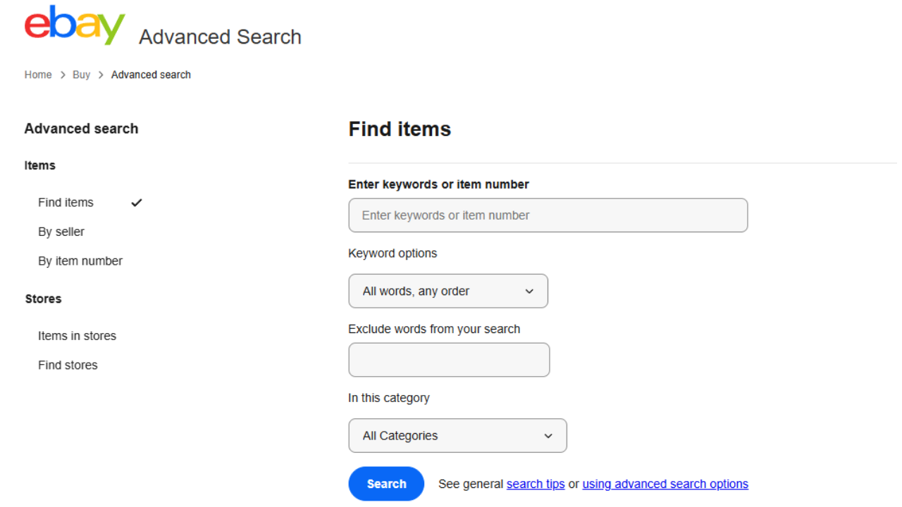 Advanced searchで検索できる項目 画像