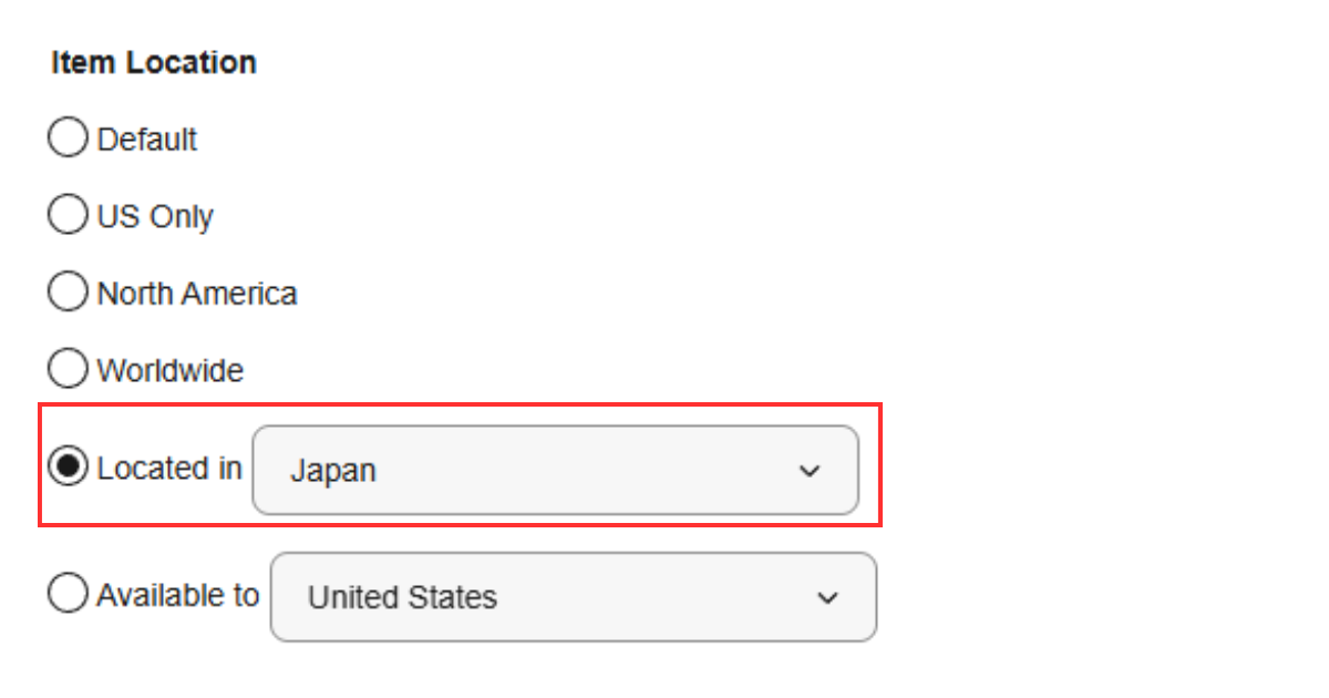 「Located in」を「Japan」に変更する　画像