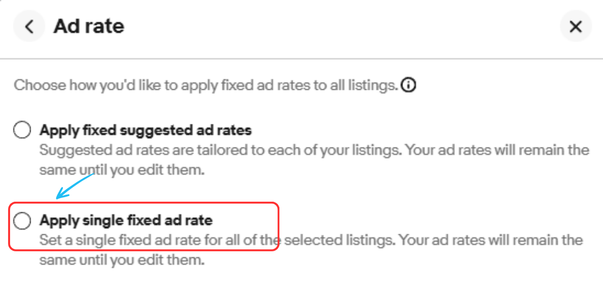 Apply single fixed ad rateをクリックする 画像
